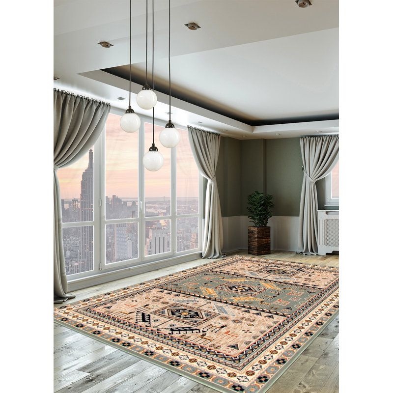 Tapis bleu sarcelle / beige Agenor, Rectangle 7 pi 10 po x 10 pi 2 po