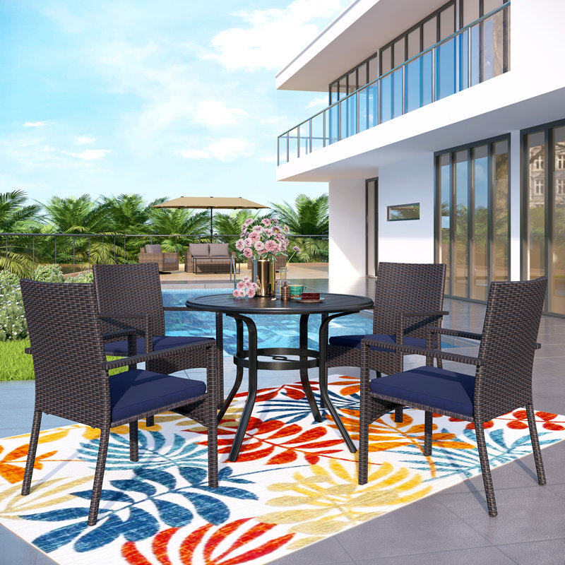 Alyah 4 - Person Patio Dining Set with Round Table , Cushions Included