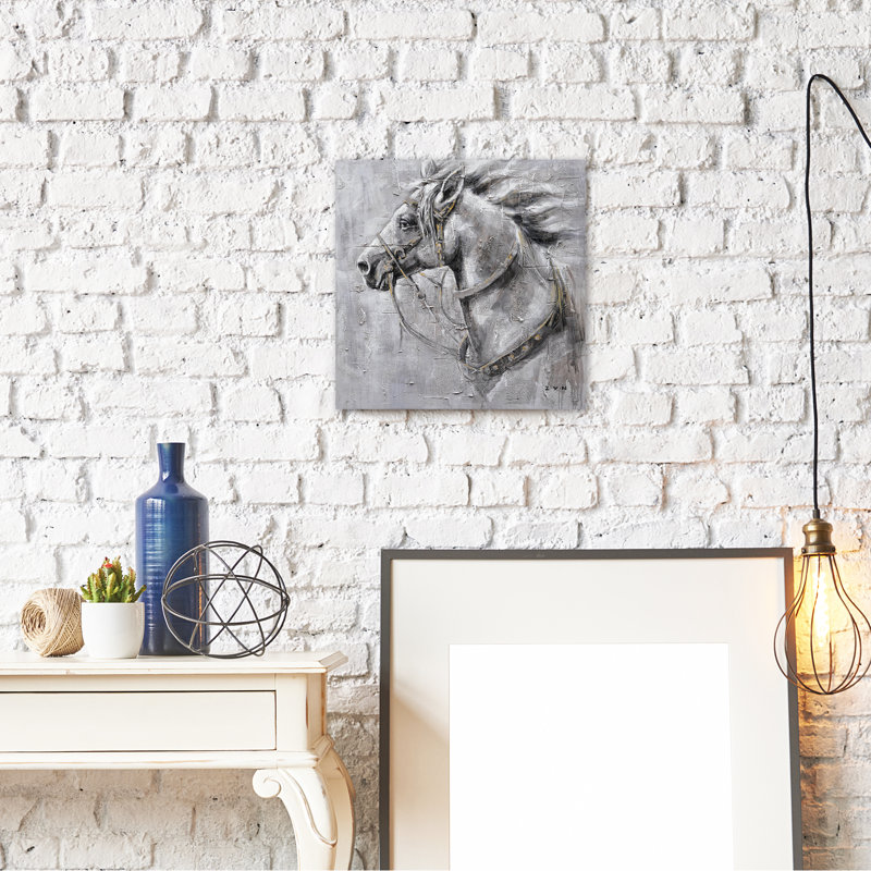 Cheval - peinture sur toile tendue, H 12 po x l 12 po x P 2 po