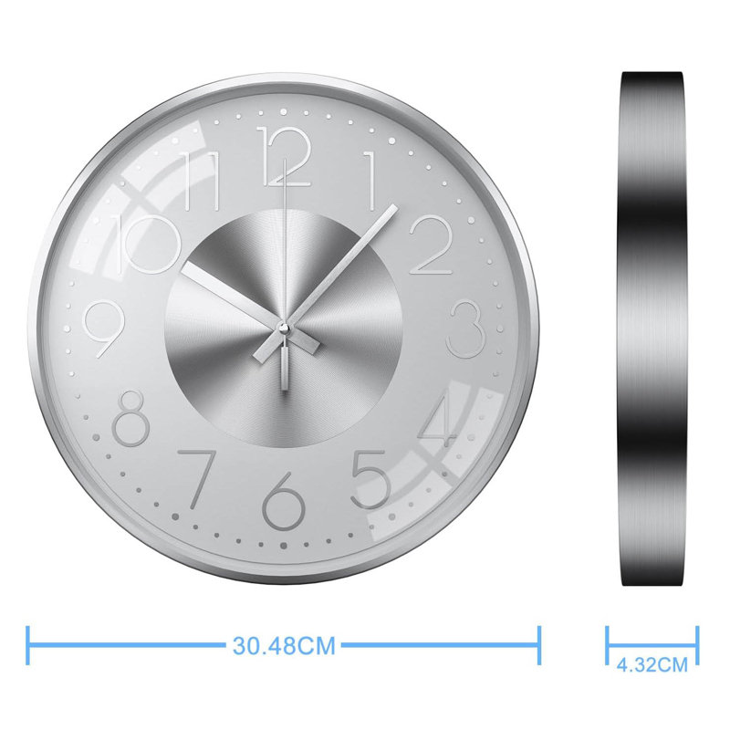 Aluminium Wall Clock, Silver White Number