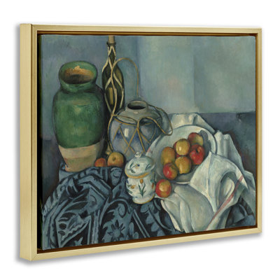 Classic Cezanne Apples Still Life Black Framed Floater Canvas Wall Art by one1000paintings
