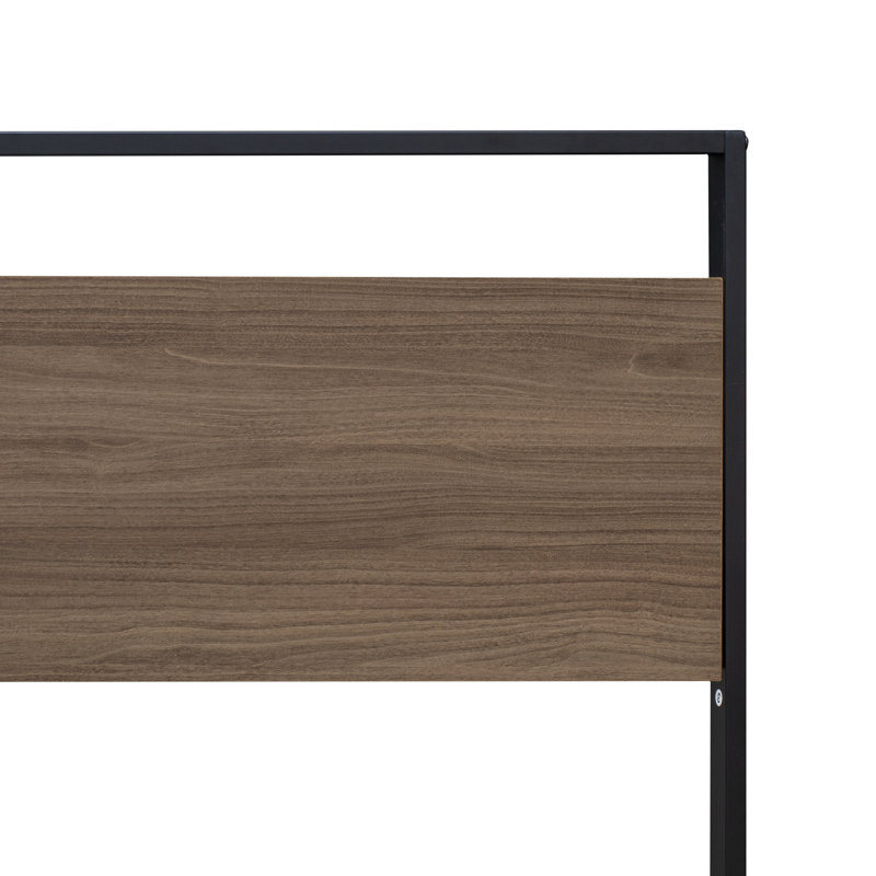 Wilson metal platform bed with 4 Metal Legs - Lavish Bed in Powder Coating Black Color and Weathered Wood Laminate, Twin
