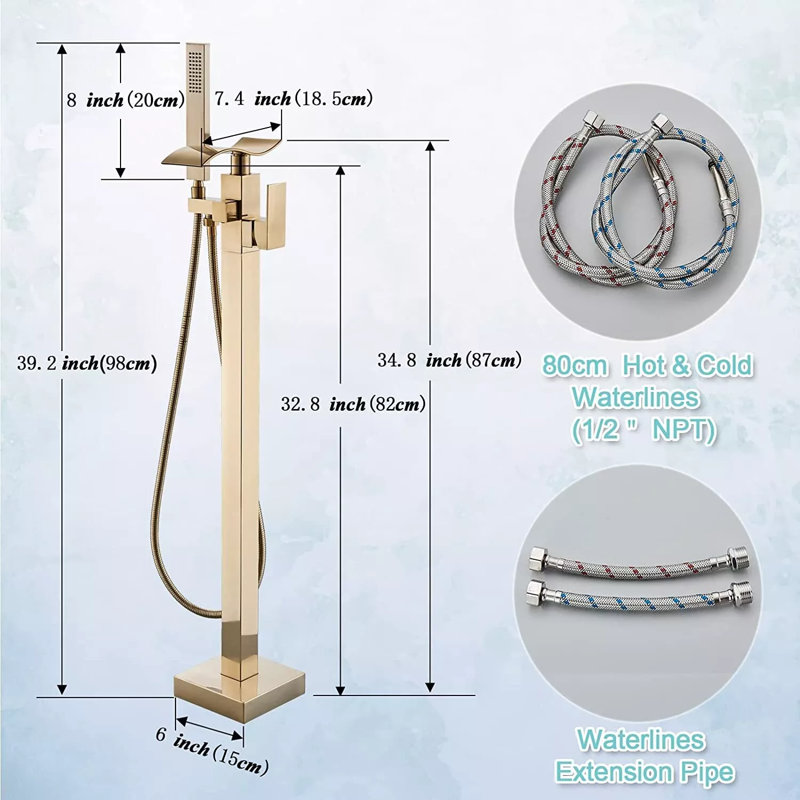Robinet de baignoire autoportant pour salle de bain, Or brossé