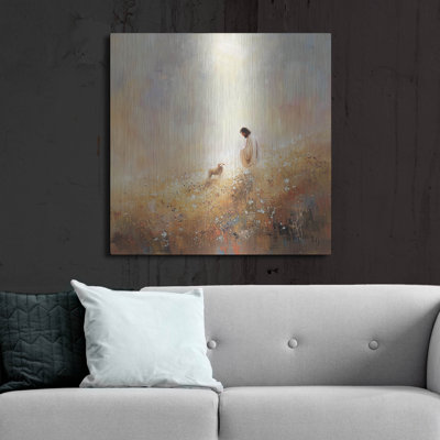 Art mural luxueux en métal «Jesus Christ and the Lamb» par Ivan Guaderrama