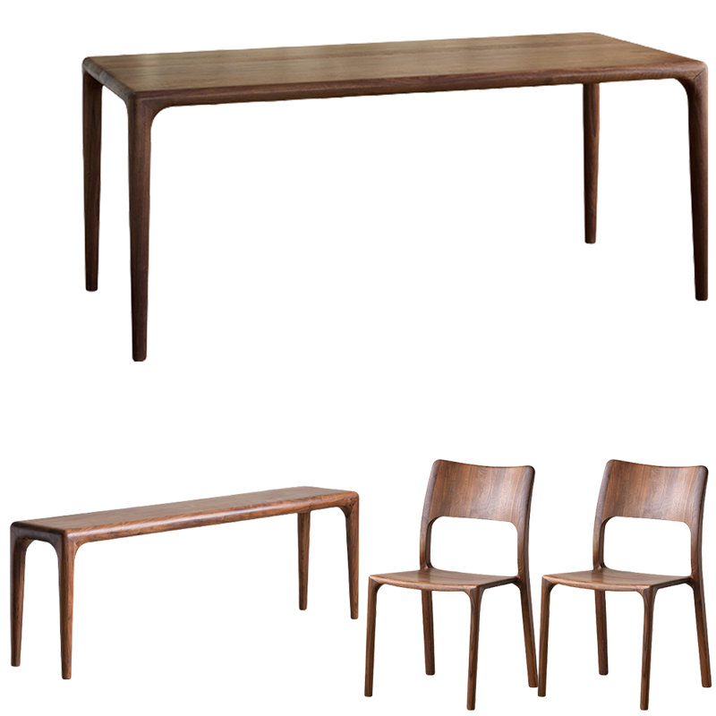 Black Walnut Dining Table Set, 29.5"H x 55.1"L x 31.5"W