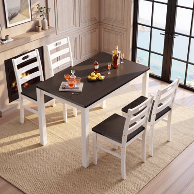 5-Piece Kitchen Dining Table Sets, Space-Saving Solid Wood Kitchen Dining Sets with 4 Slat Back Chairs