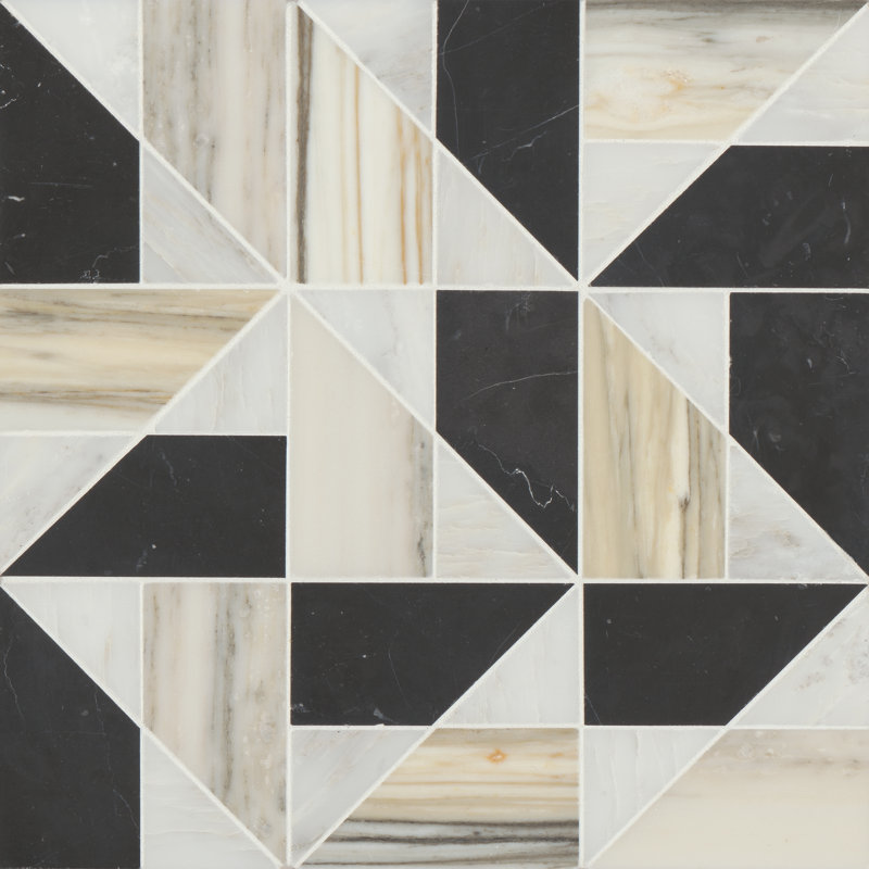 Carreau de mosaïque de marbre aléatoire Modni, Blanc oriental / Nero Marquina / Calacatta Zebrino