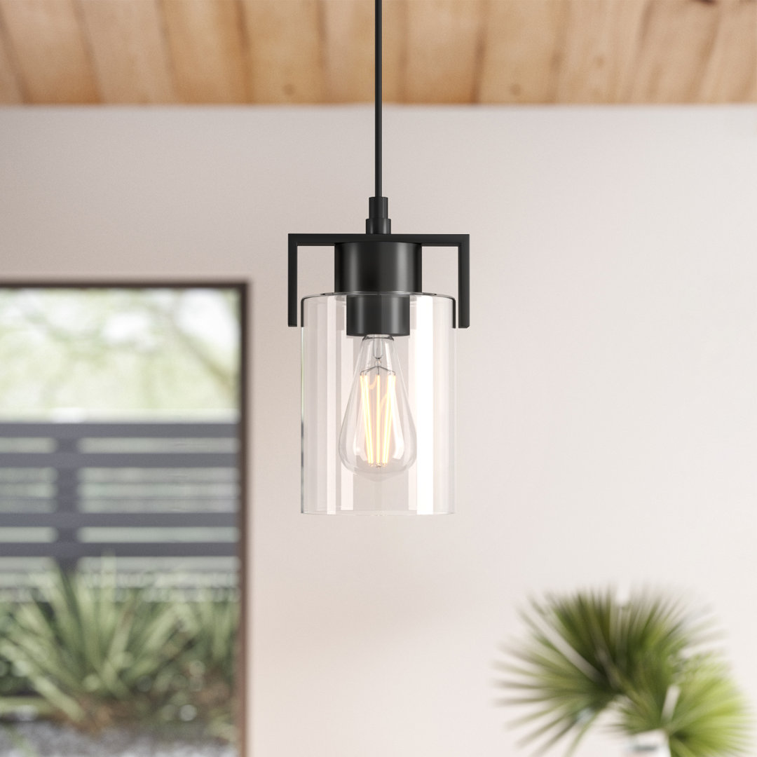 Hicklin 1-Light Modern Dimmable Cylinder Pendant Light with Clear Glass Shade Wade Logan® 