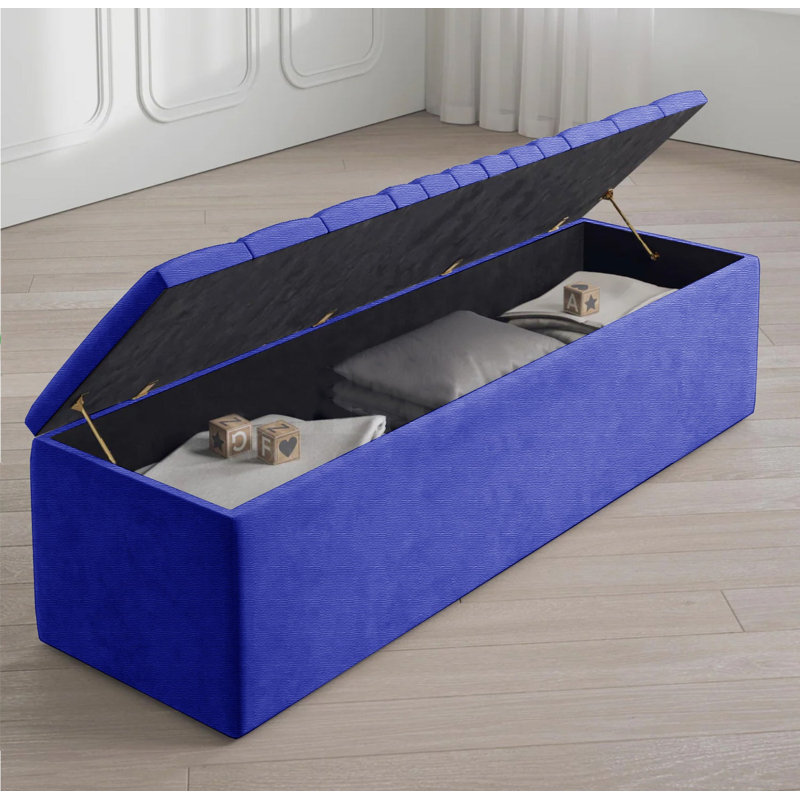 Large Striped Wide Rectangle Solid Color Standard Ottoman Storage Box, Naples Upholstered Deep Storage End of Bed Bench