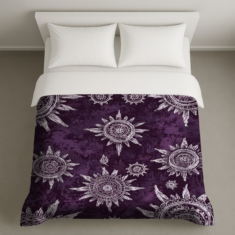 Purple Sun Motif Duvet Covers, Twin