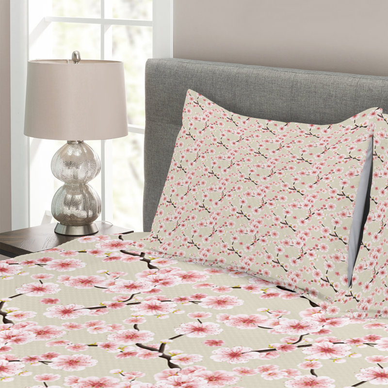 Aeriell Beige/Pink Microfibre Bedspread Set, 220 x 264 cm