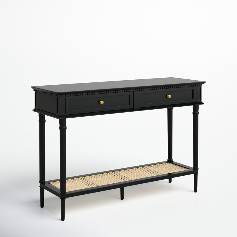 Ayleena Maxwelton Solid Wood Console Table with 2 Drawers and Woven Cane Storage Shelf, Black