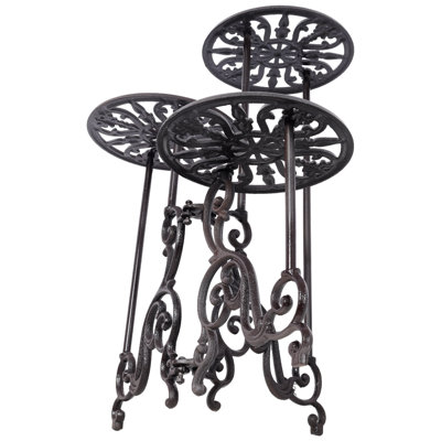 3-Tier Cast Iron Plant Stand, Vintage Scrollwork Decorative Metal Flower Pot Holder, Heavy Duty Display Rack for Indoor Outdoor Patio Yard Garden Home Decor