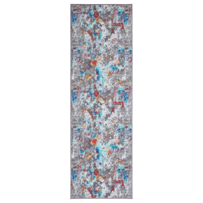 Lyanne Washable Non-Slip Abstract Multicolor Area Rug, Runner 2'2" x 7'
