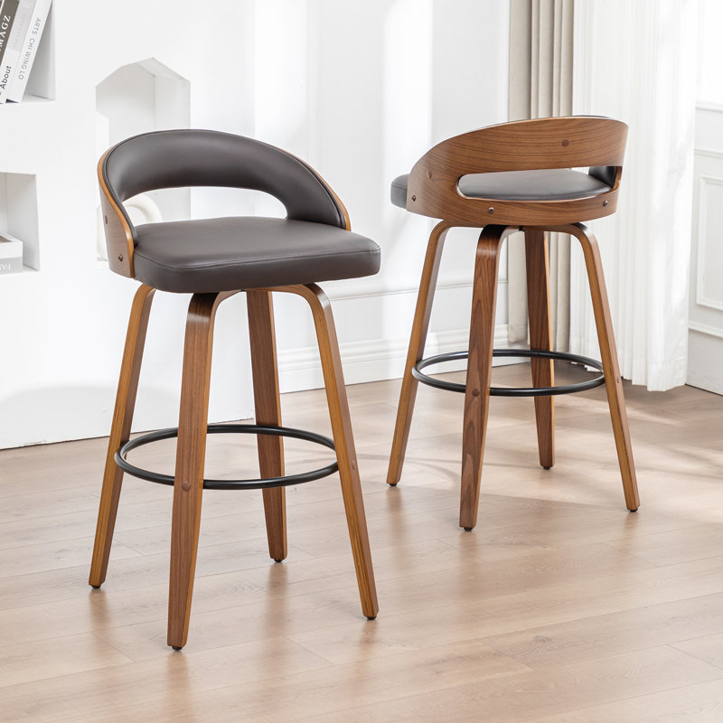 Modern 2-Piece Swivel Barstool Set In Warm Walnut, Brown, Counter Stool (25" Seat Height)