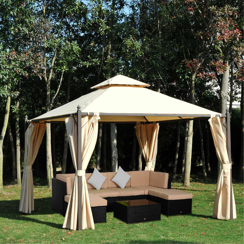 Pavillon de jardin d'intimité avec rideaux en acier 10 'X