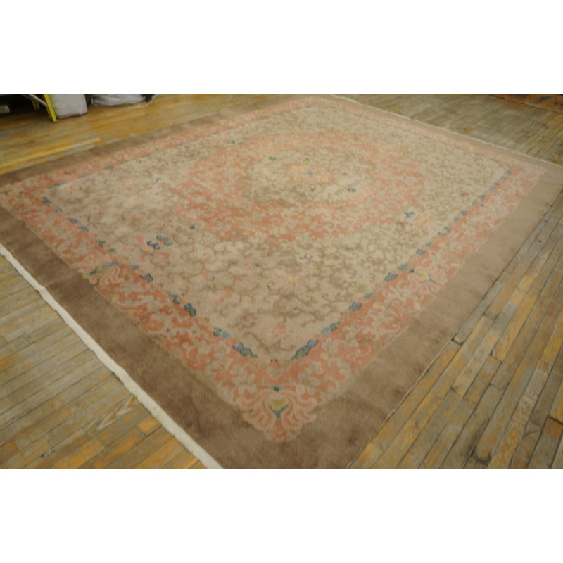 Antique Art Deco Chinese Floral Layered Medallion Design hand Knotted Rug