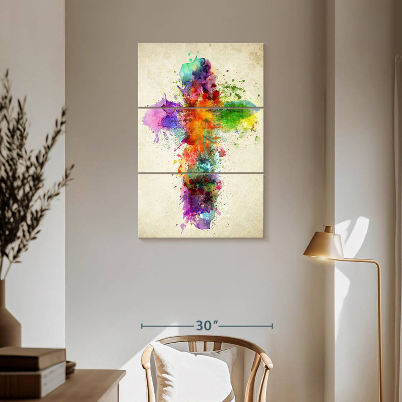 Adella Paint Splatter Cross, 57" H x 36" W