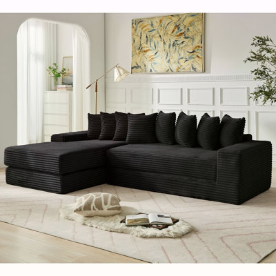 Canapé modulaire surdimensionné Cloud, canapé en L, canapé-lit convertible, sans assemblage, huit coussins, 3-en-1, poche latérale, faisant face à gauche, 4 sièges, velours côtelé, noir