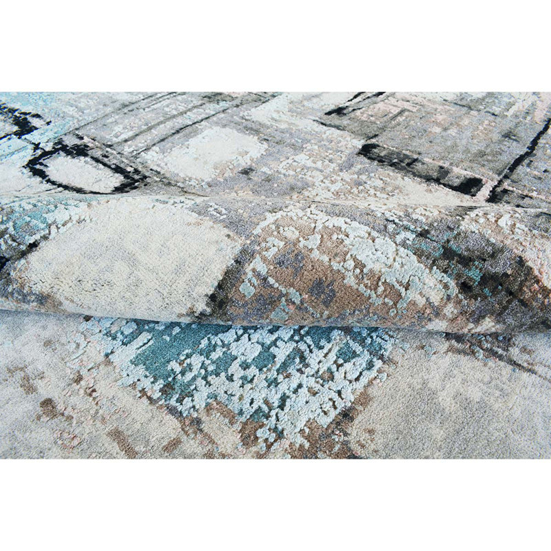 Hand Woven Silk and Wool Abstract Area Rug, Rectangle 8' x 10'