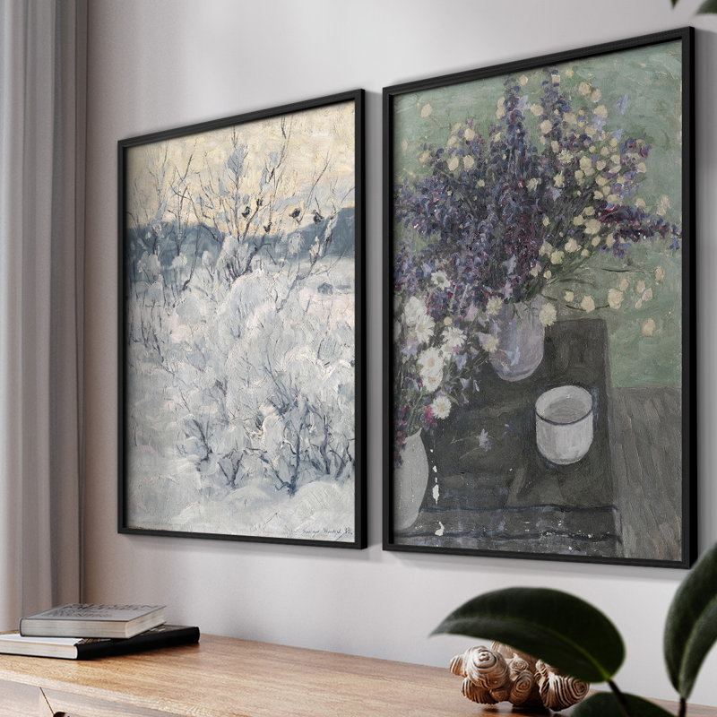 «Vintage Floral XLIV», 2 pièces, Noir, H 14 po x l 22 po