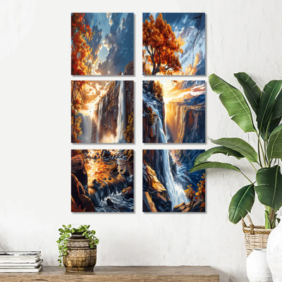 Chute d'eau - Afrique, ensemble de 6 reproductions d'art sur toile