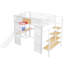 Lit mezzanine double en métal, blanc, avec bureau, garde-robe, cerceau, glissade et escalier - Lit Charisma blanc ouvert et élégant-1007134128