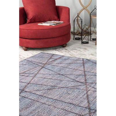 Tapis décoratif rayé bleu gris