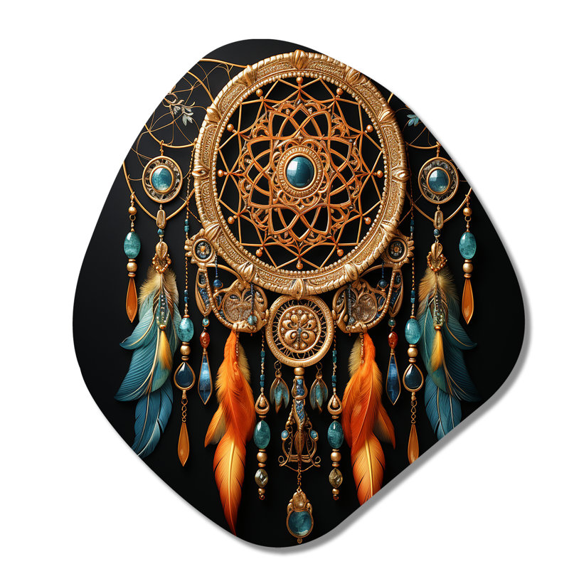 «Gold Dream Catcher Intricate Visions» - art mural asymétrique en forme de nébuleuse, H 35 po x l 31 po