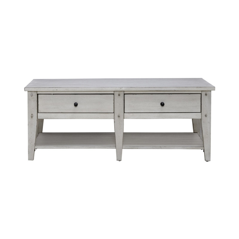 Table basse Laron avec deux tiroirs traversants Laron, Blanc