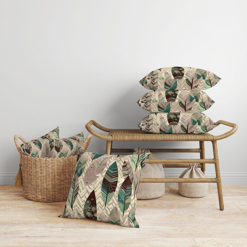 Oreiller réversible d'intérieur / extérieur Leafy, H 26 po x l 26 po, Floral beige / vert