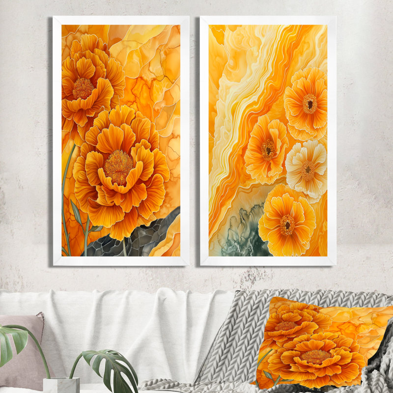 Carnation Flowers on Geode River I - Floral, décoration murale, art floral traditionnel 2 pièces, H 32 po x l 32 po