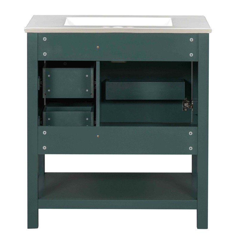 Armoire de meuble-lavabo de style transitionnel 30 po avec lavabo en céramique, Vert