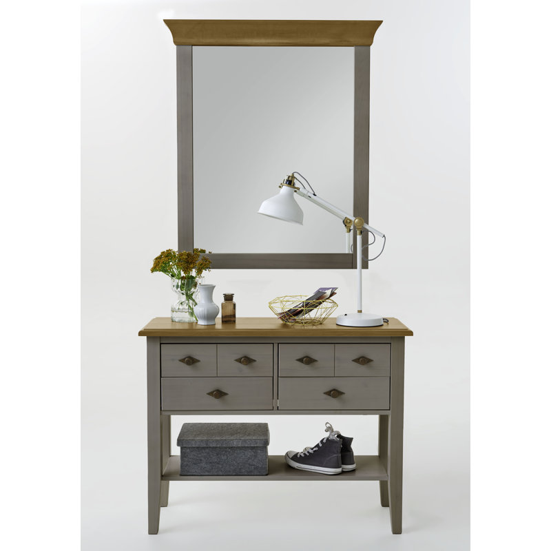 Kelly Wood Wall Mirror, Grey/Leach-coloured, 107cm H x 85cm W x 8cm D