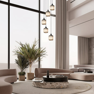 5-Light Dimmable Linear Kitchen Island Pendant Cluster Chandelier with with Crystal Shades