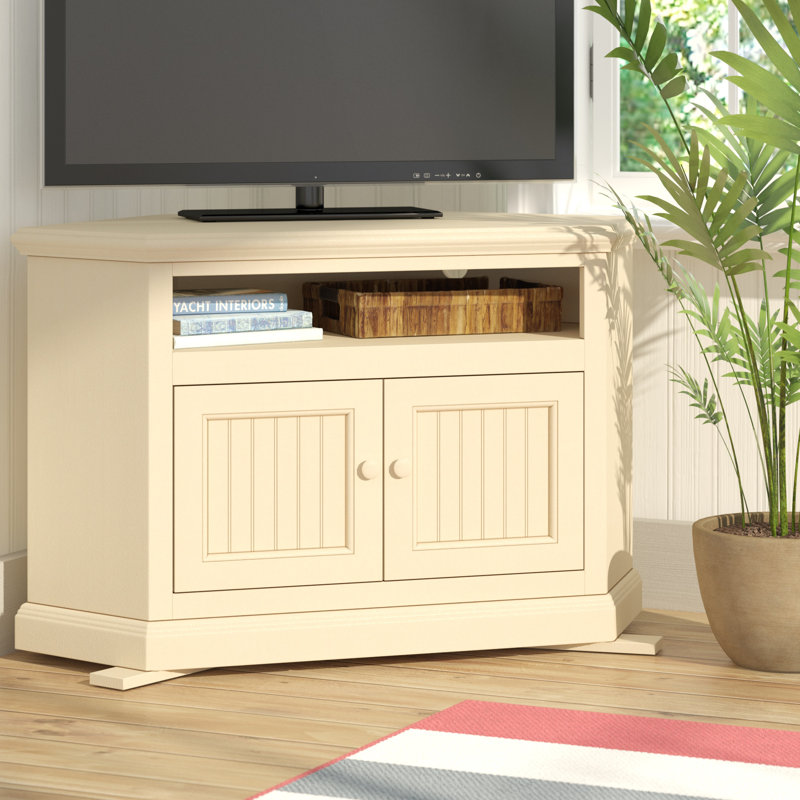 Didier Unfinished Corner TV Stand for TVs up to 43", Chocolate Mousse, Plain Glass