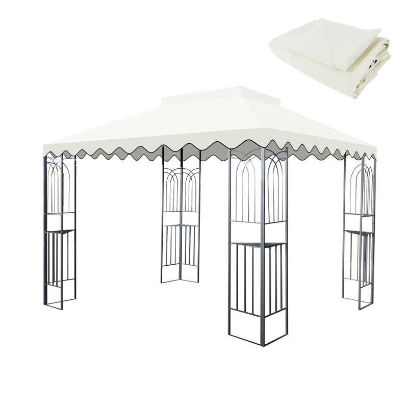 10X10 Ft Patio Gazebo Replacement Canopy In Tan. . Drain Holes For Water Drainage. Net A - Outdoor Space - Fabric. To Keep Dry. - Life