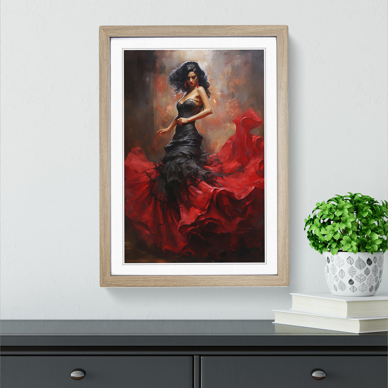 Flamenco Dancer Gothic - Single Picture Frame Print on Wood, Oak, 46cm H x 34cm W x 2cm D