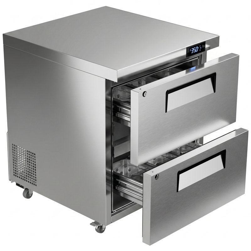 Réfrigérateur commercial en acier inoxydable avec tiroir de 27 po et 6,5 pieds cubes Coolake de 33 po à 41 po Coolake