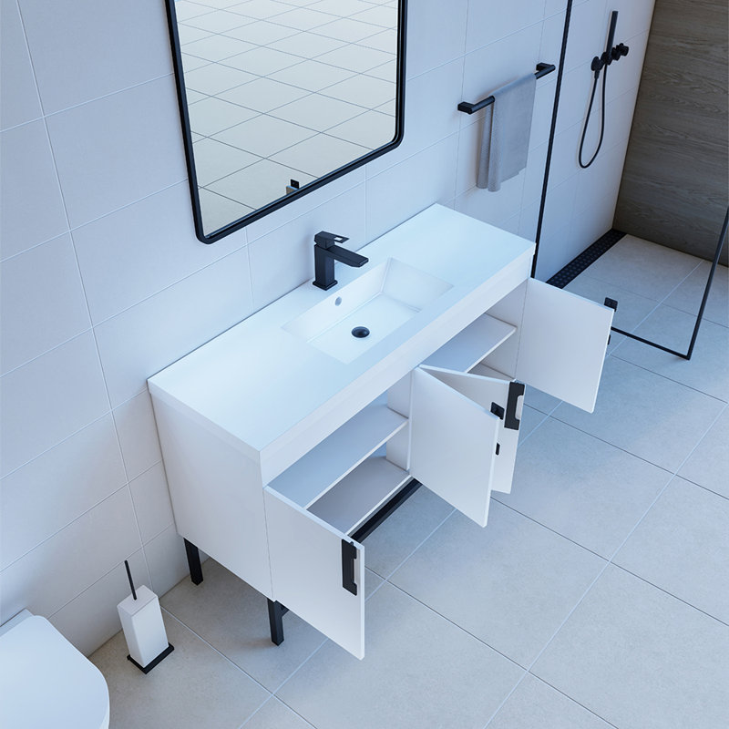 Meuble-lavabo simple 60 po Salento, Noir mat, Blanc
