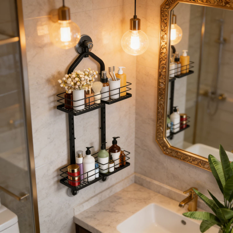 Serviteur de douche à hauteur réglable pour pommes de douche à main - Organisateur de rangement de salle de bain antirouille à 4 niveaux avec support extra long et conception anti-balançoire