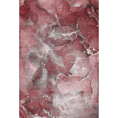 3' X 5' Merlot And Ivory Abstract Washable Area Rug With UV Protection