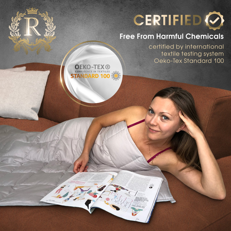 Couverture lestée Royal Therapie - Couvertures épaisses 100% coton avec perles de verre de qualité supérieure (80 po x 87 po 25 lb, cuir Texas), convient à deux personnes (~ 100 à 200 lb) - Utiliser sur un grand / très grand lit