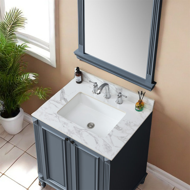 Dessus de meuble-lavabo de salle de bain 31 po x 22 po - Blanc pierre frittée, avec lavabo en céramique, améliore l'espace 31,86 po X 22,21 Comptoir rectangulaire élégant et durable