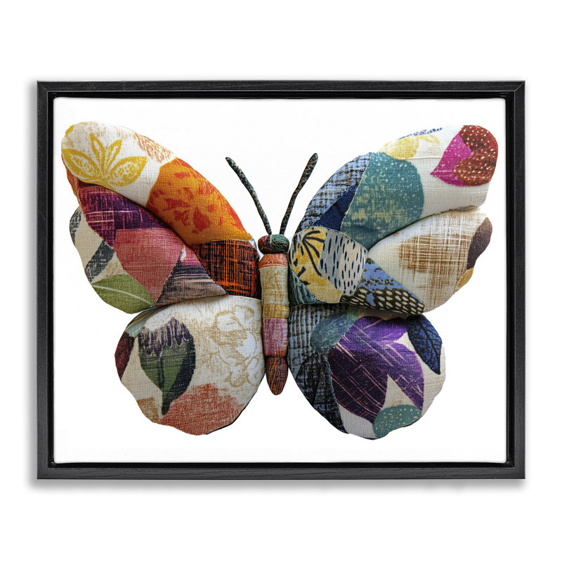Butterfly Patchwork Wings Floating Frame, design by Annabelle Hall, Jet Black Floater Frame, 17" H x 21" W
