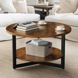 Caeron Round Coffee Table with 2-Tier Storage