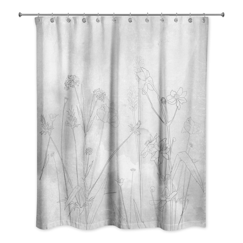 Rideau de douche simple à motif floral Robinett, Gris
