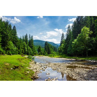 Landscape With Mountain River - Wrapped Canvas Print