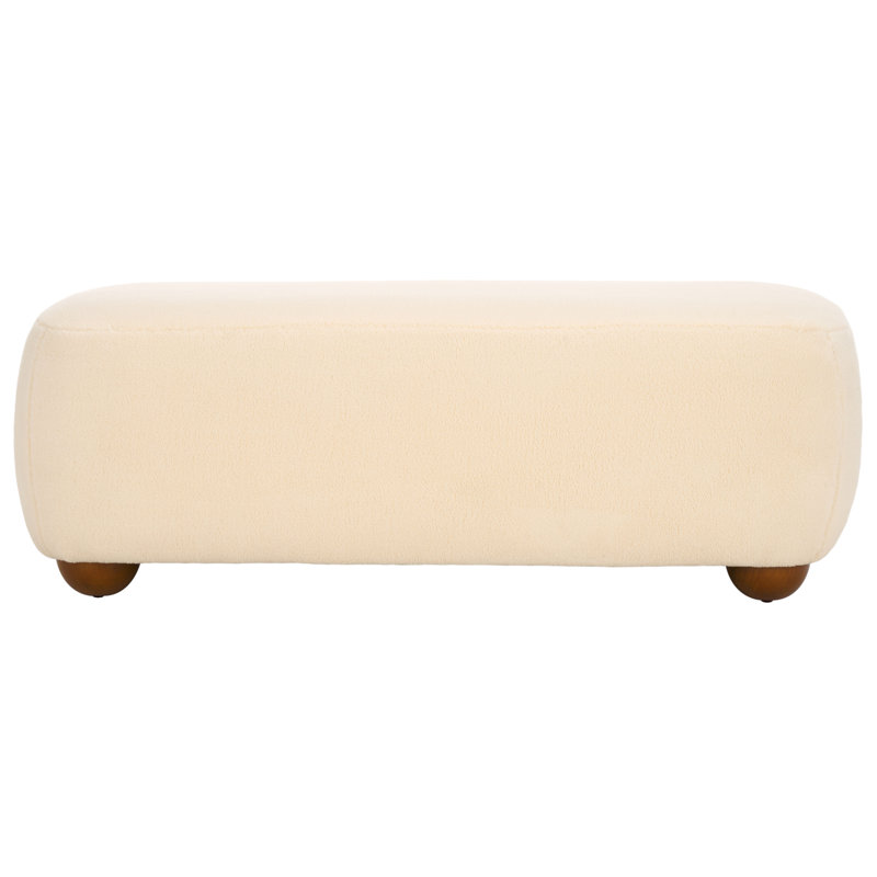 Carrah Rectangular Ottoman W/ Wood Legs, Chalk Bouclé