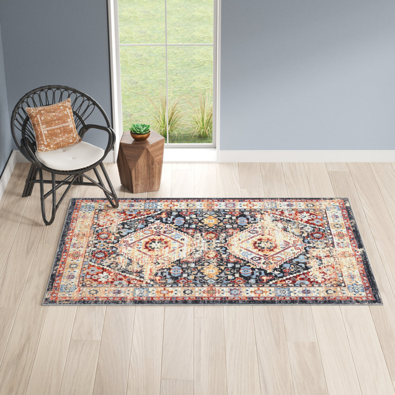 Manado Oriental Charcoal/Gold Area Rug, Rectangle 4'5" x 6'